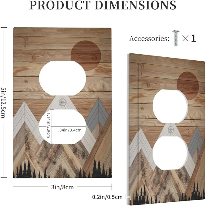 Wooden Planks Mosaic Snow Mountain Sun Outlet Covers 1 Gang Duplex Light Switch - Image 5