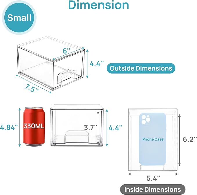 Vtopmart 2 Pack Small Clear Stackable Storage Drawers, Acrylic Bathroom Makeup - Image 2