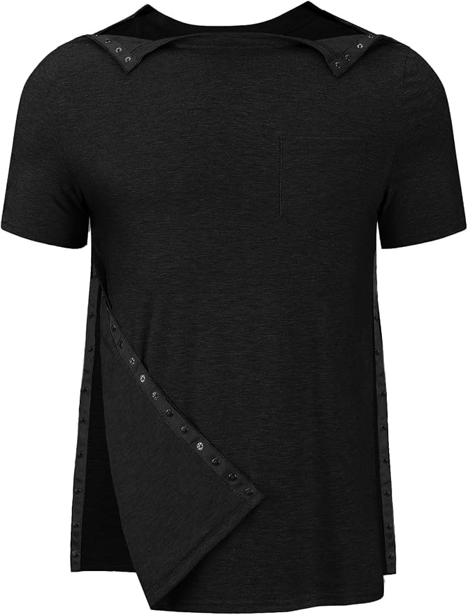 Men's Post Shoulder Surgery Recovery Shirts Tear Away Short Sleeve Full Open by Tfovorlein