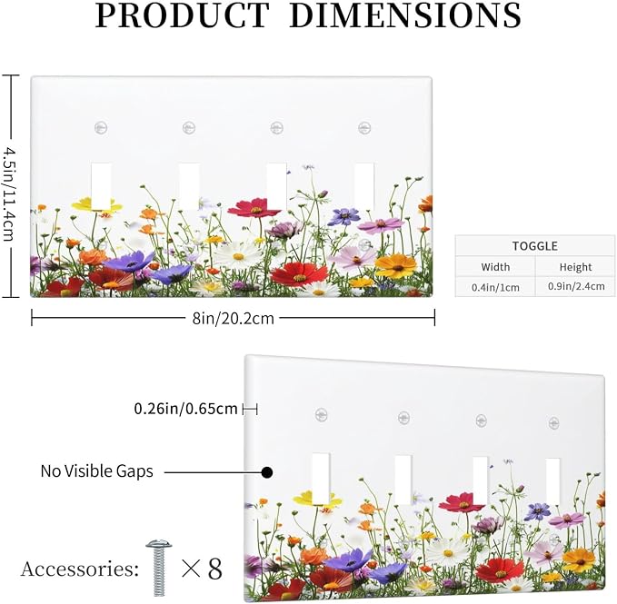 Light Switch Covers Colorful Wildflowers Plant Floral Daisy Quad Toggle - Image 5