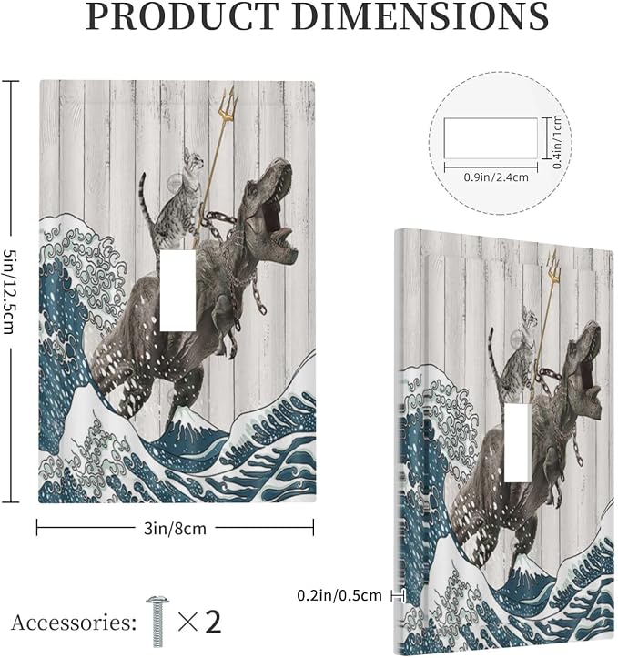 Funny Cat Cool Cat Dinosaur Japanese Sea Waves Wood Single Toggle Light Switch - Image 5