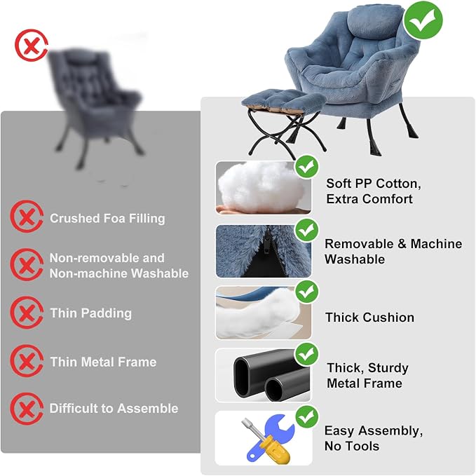 Lazy Chair with Ottoman, Modern Chair with Folding Footrest, Lounge Accent Chair - Image 9