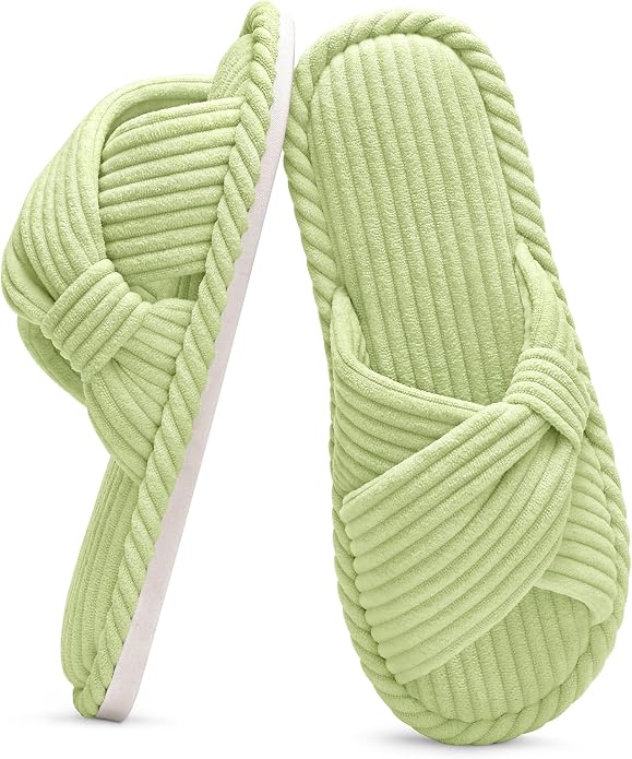 Evshine Fall House Slippers for Women Corduroy Cross Bow Indoor Slippers Open by Evshine