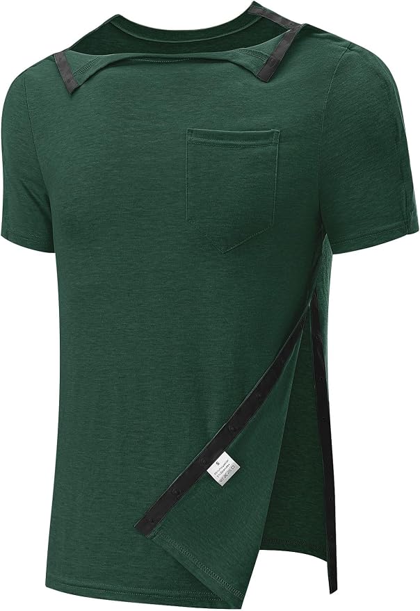 Poriff Men's Post Shoulder Surgery Recovery Shirts Full Tear Away Short Sleeve by PORIFF