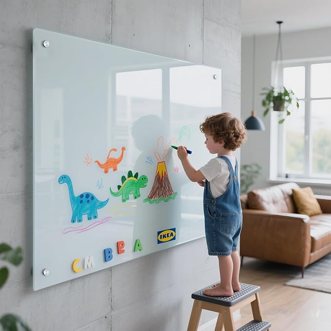 Glass Whiteboard 48"X36" Magnetic Glass White Board Frameless Wall Mounted Dry - Image 5