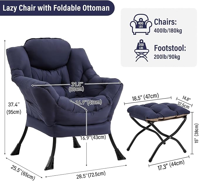 Lazy Chair with Ottoman, Modern Chair with Folding Footrest, Lounge Accent Chair - Image 2