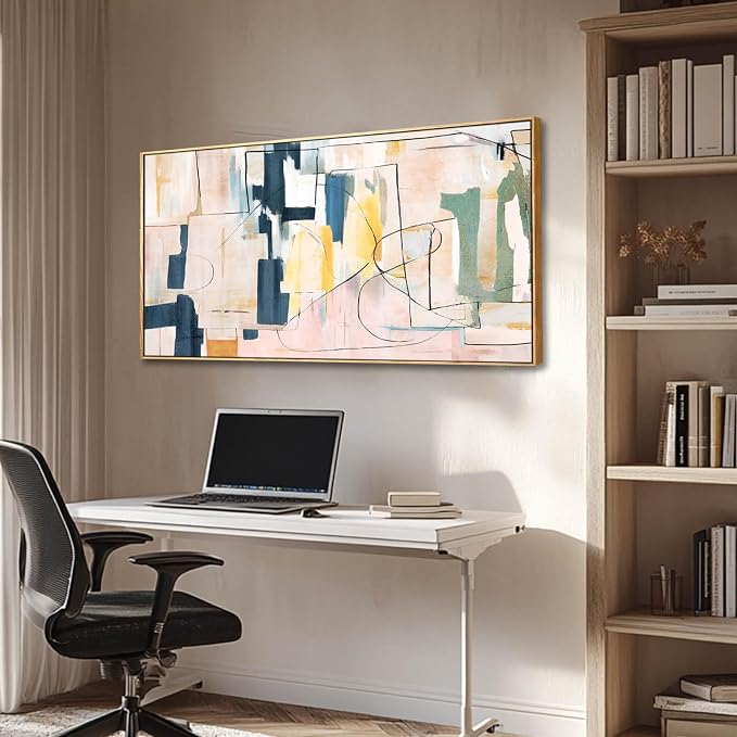 Artexist Large Abstract Canvas Wall Art Pink Painting Yellow Bedroom Decor Navy - Image 4