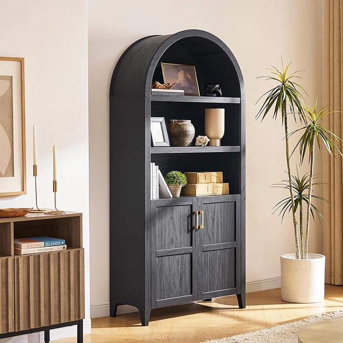 mopio Lauren 77.4" Tall Arched Cabinet, 5-Tier Arched Bookcase by MopioInc