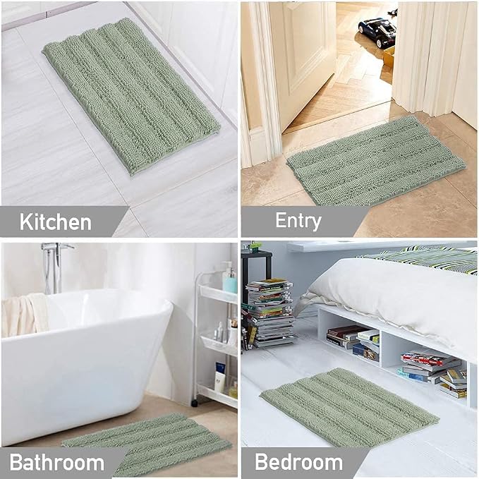 Turquoize Chenille Bathroom Rugs Set Non-Slip Bath Mats - Image 6