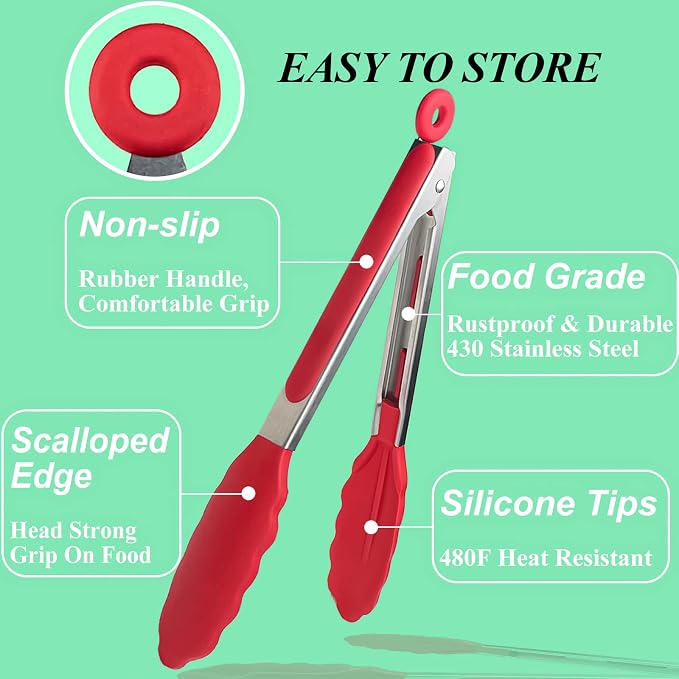 HST 3 Pack Kitchen Tongs, Non Stick Stainless Steel 9 Inch Tongs - Image 4