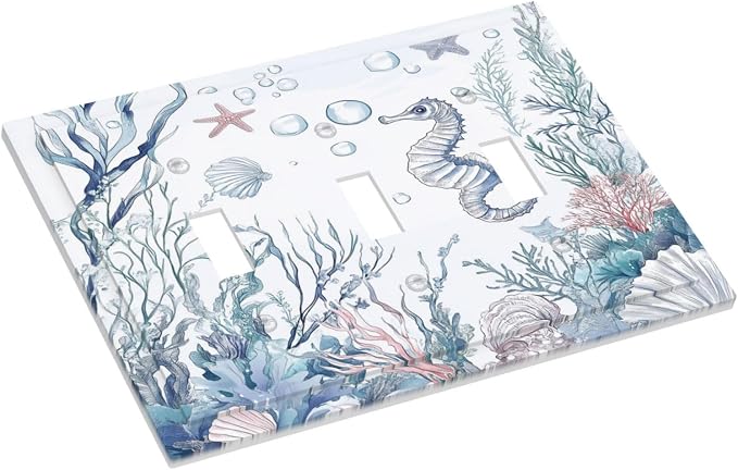 Decorative Switch Plates Ocean Coral Seahorse Seashell Starfish 3 Gang Wall - Image 3