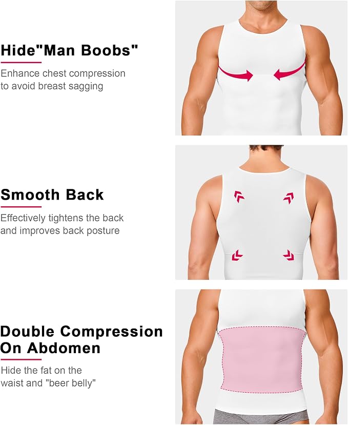 Gotoly Men Compression Shirt Shapewear Slimming Body Shaper Vest Undershirt - Image 4