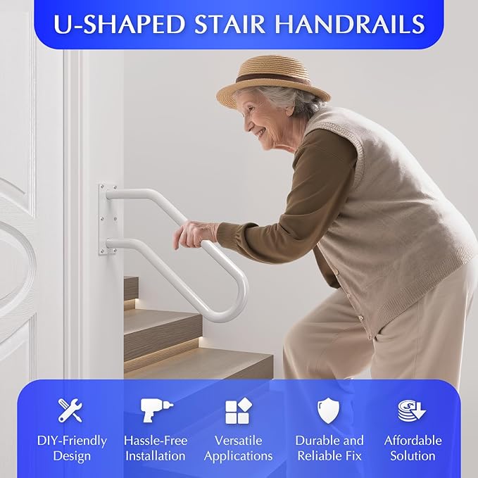 Hand Rails for Outdoor 1-2 Steps, Indoor Stairs, Wall Mount Non-Slip U-Shape - Image 2