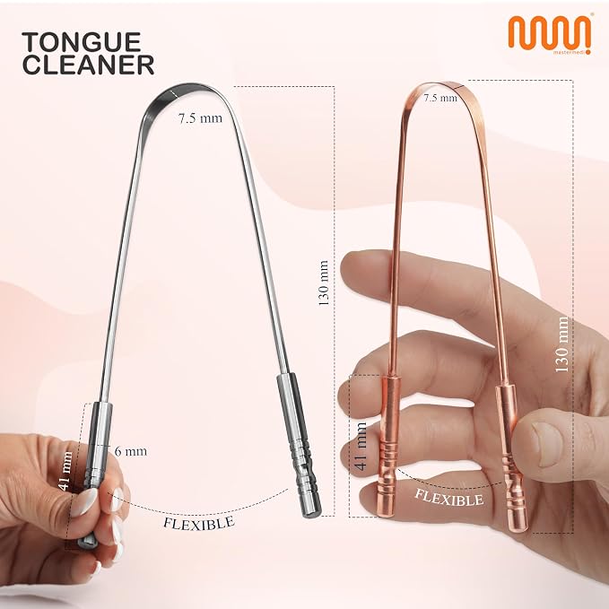 MasterMedi Tongue Scraper for Adults, 100% Stainless Steel & Copper Tongue - Image 2