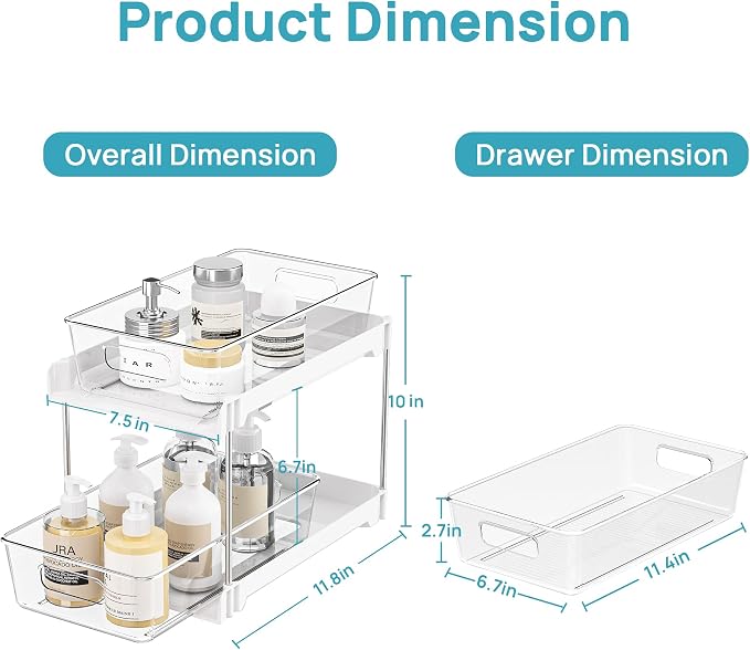 Vtopmart 8 Pack Bathroom Organizer, 2 Tier Clear Under Sink Organizers Vanity - Image 2