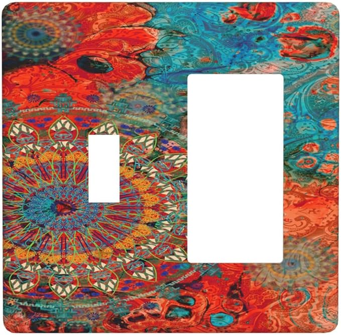 Abstract Ombre Colorful Indian Mandala 2 Gang Light Switch Covers Single Toggle by Spshian