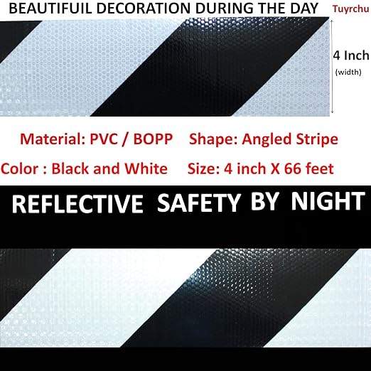 Black White Reflective Tape 4 inch X 66 feet, Outdoor Waterproof Hazard - Image 3