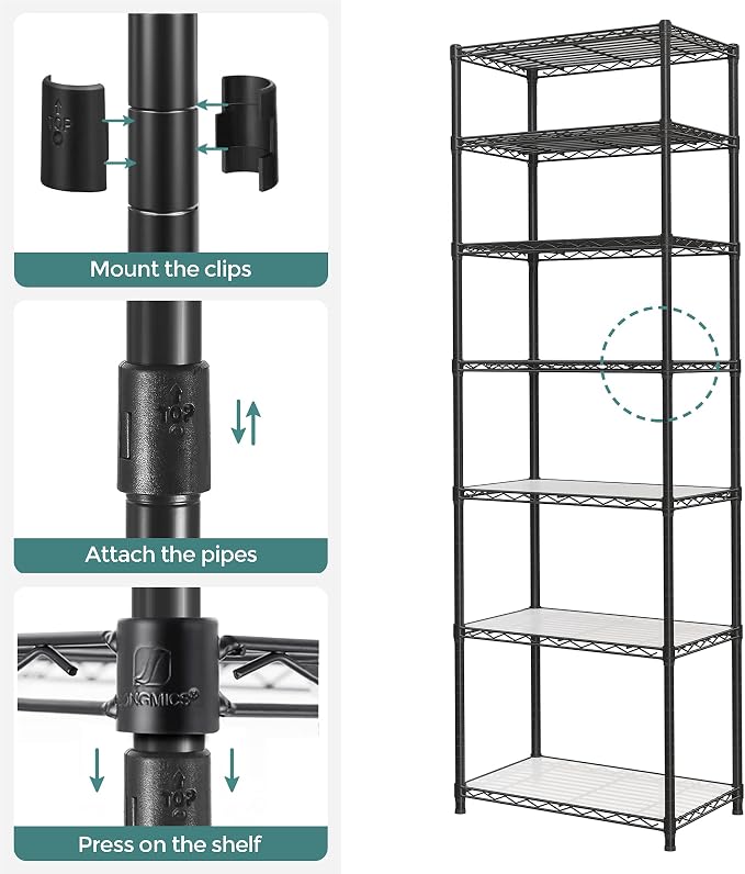 SONGMICS 7-Tier Storage Unit, Wire Shelving, Kitchen Metal Rack - Image 6