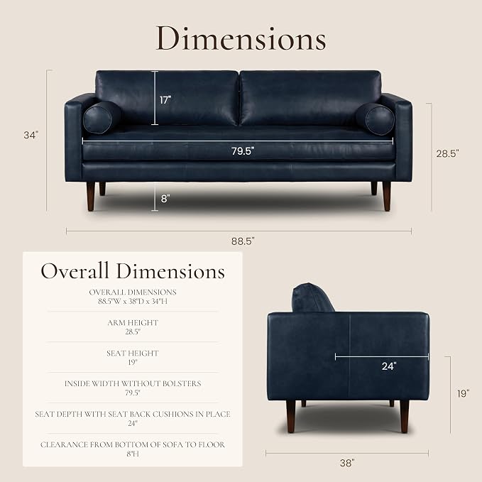 Poly & BARK Napa 88.5" Leather Sofa – Full-Grain Italian-Tanned Aniline Leather - Image 2