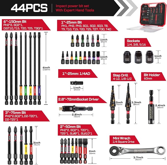 44Pcs Tools Set Packaged Impact Screwdriver Bits, Ratchet Wrench, Socket Driver - Image 2