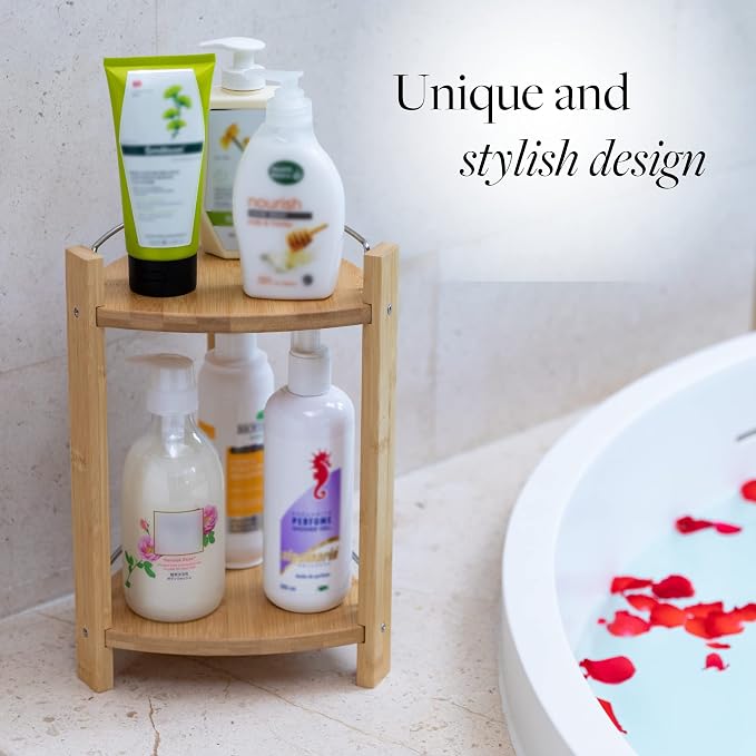 GOBAM Bamboo Shower Corner Caddy, Medium - Image 6