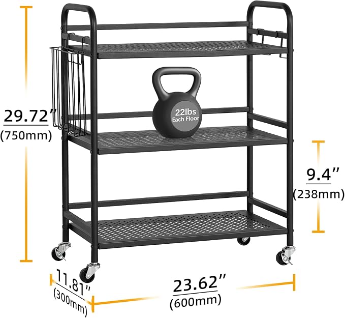 HDANI 3 Tier Metal Mesh Utility Cart, Large Capacity Multipurpose Heavy Vehicle - Image 2