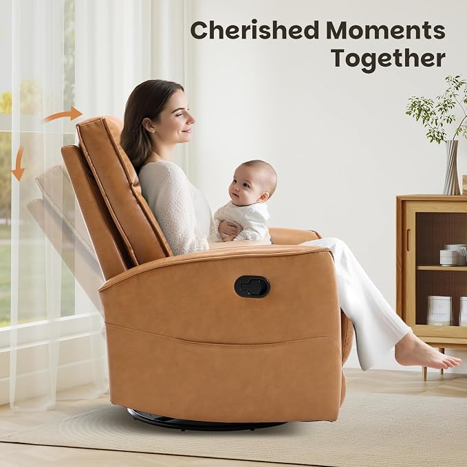 CANMOV Leather Recliner Chair, Swivel Rocker Recliner Chair, 360°Swivel Nursery - Image 4