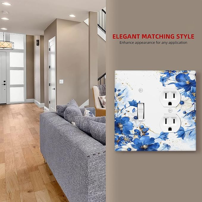 Klein Blue Flowers Watercolor Golden White Floral Wallplates 1 Toggle 1 Duplex - Image 7