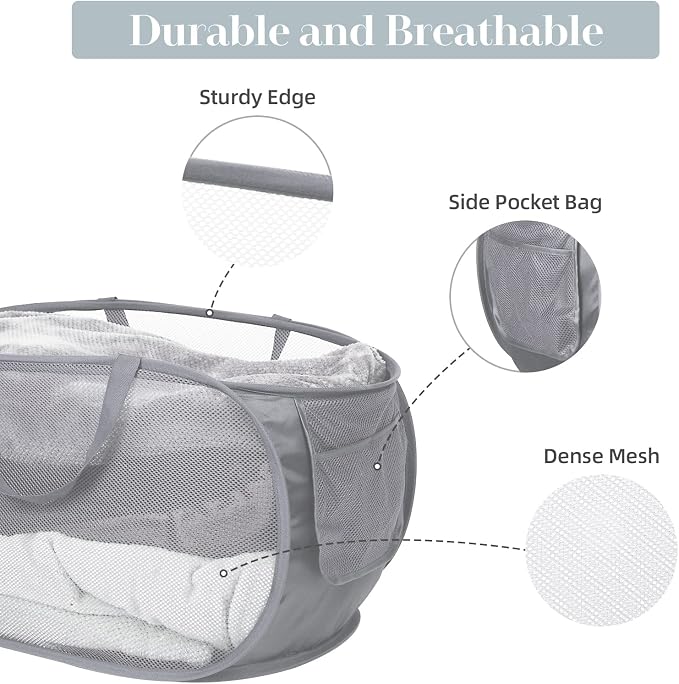 Durable Collapsible Laundry Baskets, Mesh Pop Up Laundry Hamper - Field & Grace