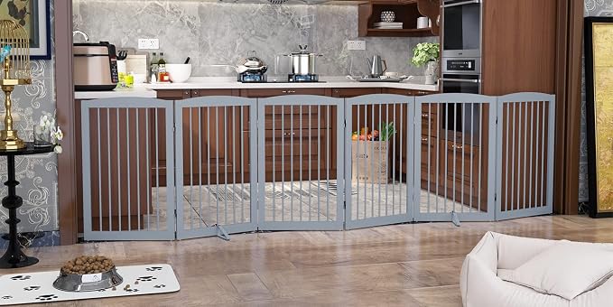 Freestanding Pet Gate for Dogs, Indoor Wooden Foldable Dog Gate for House by PUPETPO