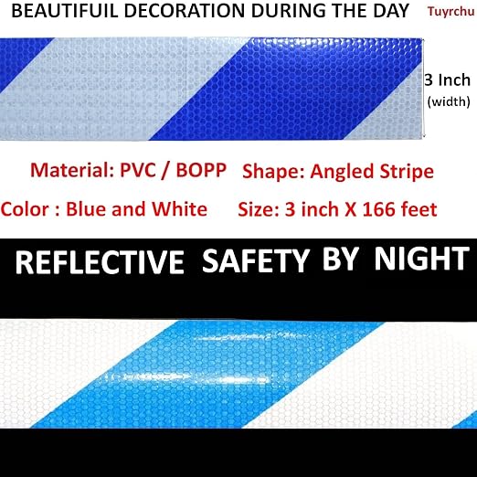 Blue and White Reflective Tape Outdoor Waterproof 3 inch X 166 feet, High - Image 3