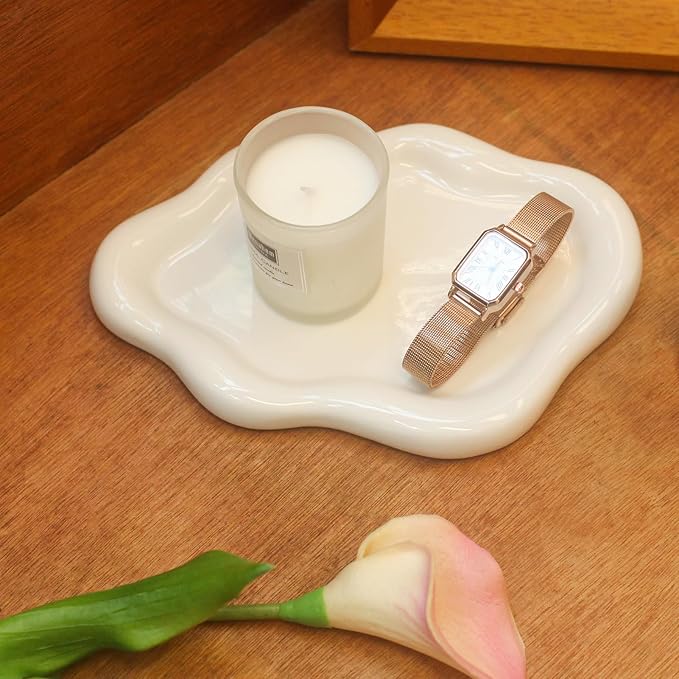 Ceramic Jewelry Tray Trinket Dish, Decorative Cloud Vanity Key Tray by CCINPPYJEWELRYACCESSORIES
