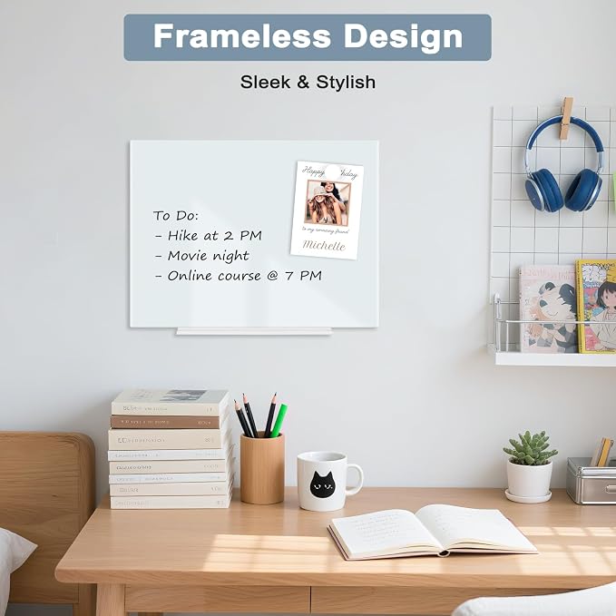 Magnetic Glass Whiteboard for Wall, Large Frameless White Board for Home and - Image 7