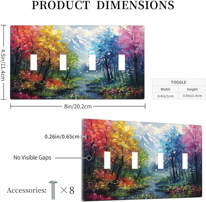 Colorful Forest Snow Mountain River Oil Painting Style Light Switch Covers Quad - Image 5