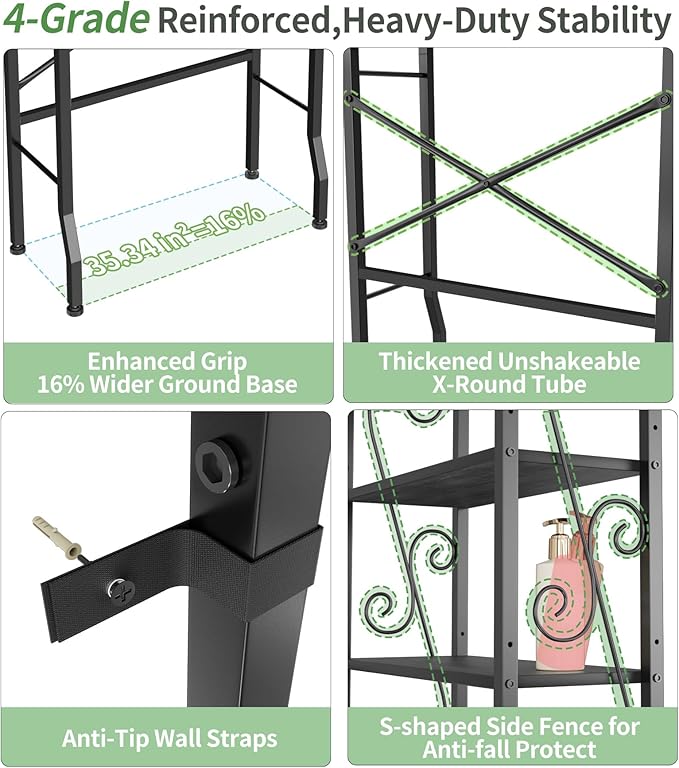 Over-The-Toilet Storage Rack 4-Tier, Bathroom Organizer Shelf Over Toilet - Image 4