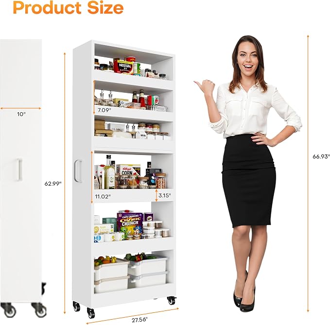 Slim Storage Cart, Lightweight 6 Tier Metal Rolling Utility Kitchen Cart on - Image 7