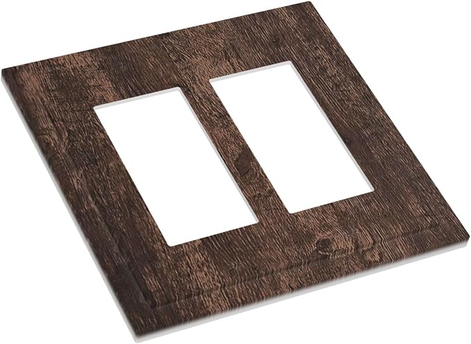 Decorative Outlet Covers Rustic Dark Brown Wood Grain 2 Gang Double GFCI Rocker - Image 3