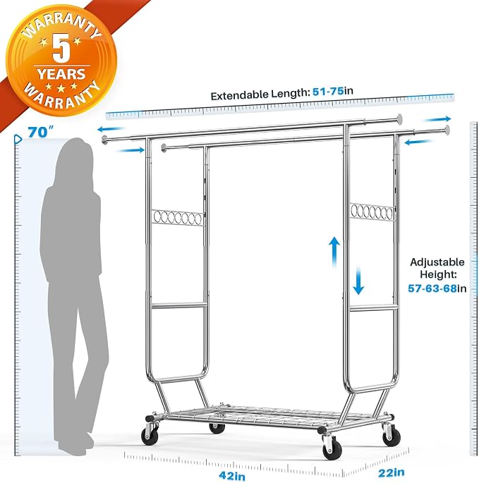 HOKEEPER Clothes Rack Heavy Duty Clothing Rack Load 650 LBS Collapsible Garment - Image 3