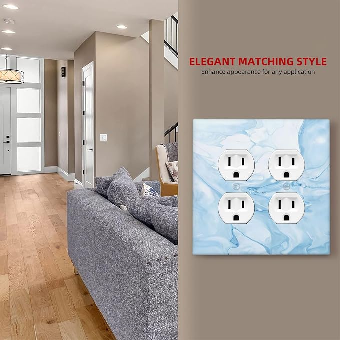Navy Blue Sea Waves Spilled Ink Marble Simplicity Print Outlet Covers 2 Gang - Image 7
