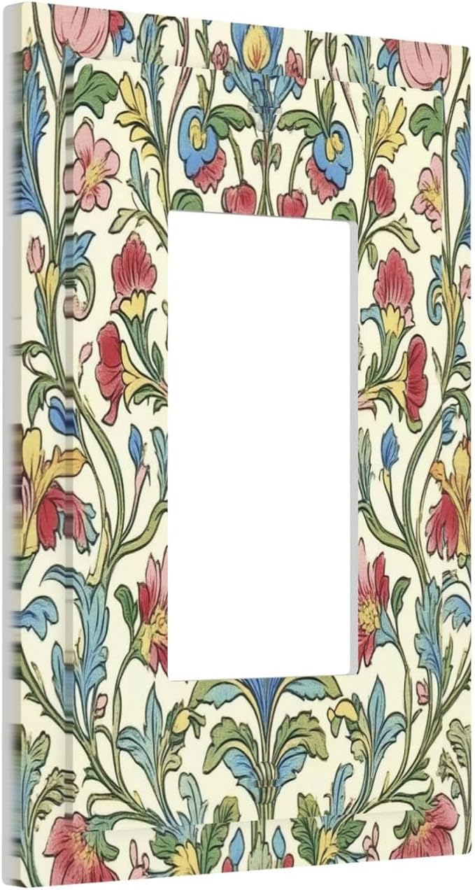 Decorative Outlet Covers Boho Red Floral Morris Plant Leaves 1 Gang Single - Image 2