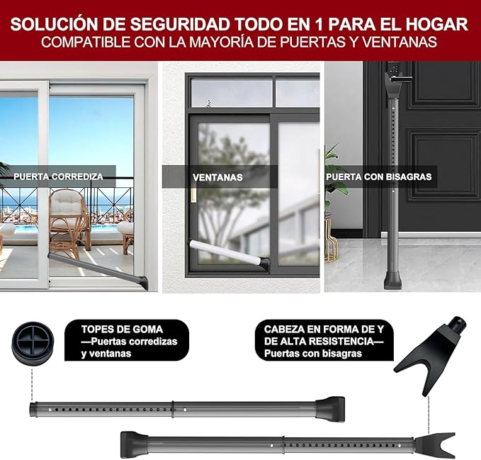 AceMining Upgraded Door Security Bar & Sliding Patio Bar, Heavy Duty Stoppers - Image 2