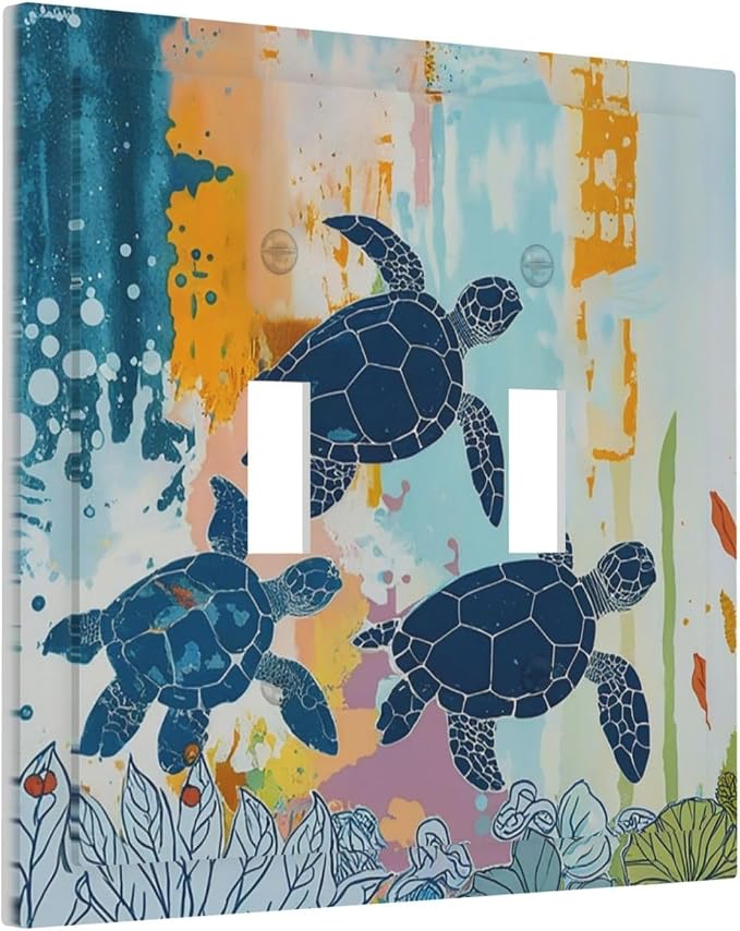 Decorative Switch Plates Colorful Ocean Sea Turtle Marine Life 2 Gang Double - Image 2
