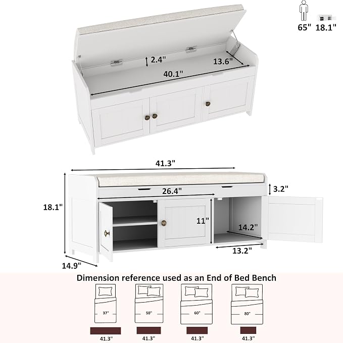 HOMEFORT 41.3" Shoe Bench with Lift Top Storage, Entryway Bench with Cushioned - Image 3