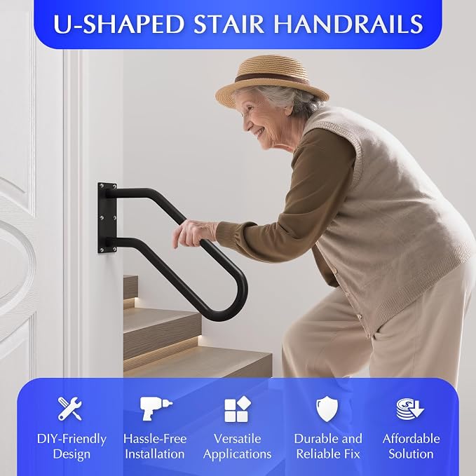 Hand Rails for Outdoor 1-2 Steps, Indoor Stairs, Wall Mount Non-Slip U-Shape - Image 2