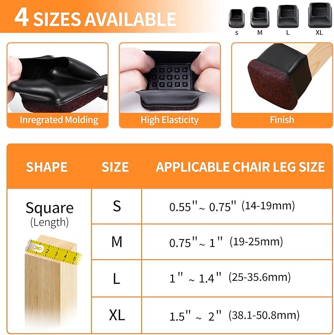 Ezprotekt 8 Pcs Extra Large Square Chair Leg Floor Protectors, Silicone Felt - Image 3