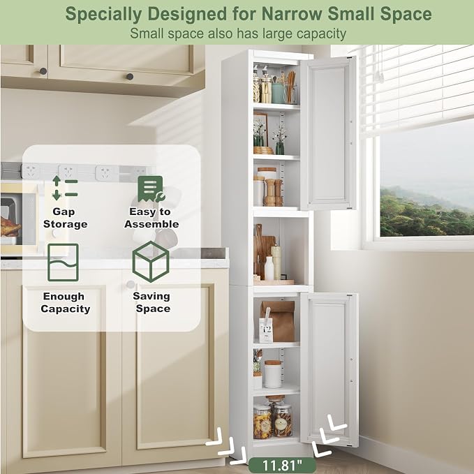 67" Tall Narrow Storage Cabinet Metal Bathroom Cabinet - Image 7