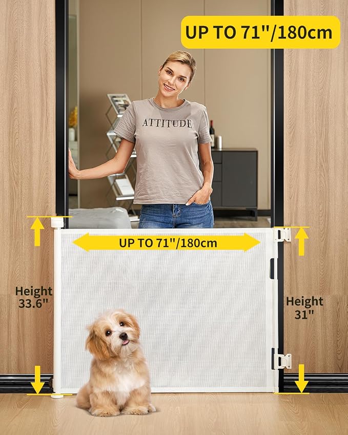 Retractable Baby Gate for Stairs – 33” Height, Expands up to 71” Width – Safety - Image 2