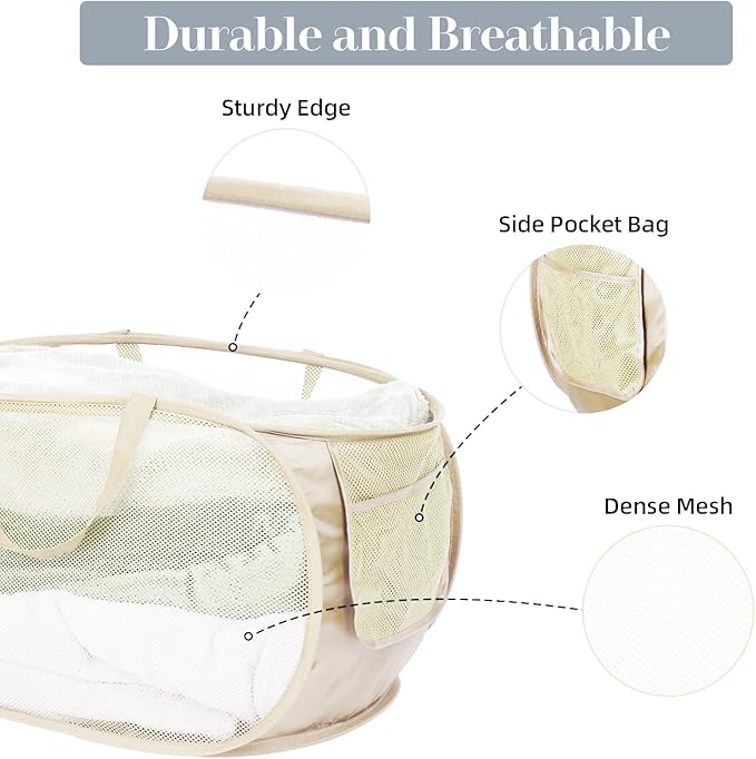 Durable Collapsible Laundry Baskets, Mesh Pop Up Laundry Hamper - Image 4