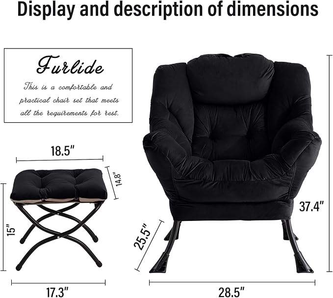 Lazy Chair with Ottoman, Modern Chair with Folding Footrest, Lounge Accent Chair - Image 2