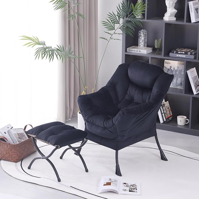 Lazy Chair with Folding Ottoman, Modern Accent Lounge Armchair with Armrests - Image 4